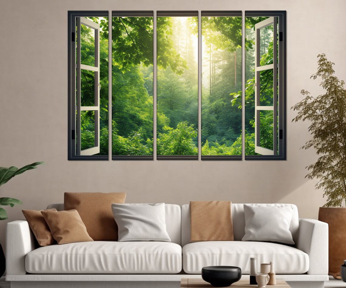 Open Window With Forest View Painting Faux Window Print Forest Art Framed And Ready To Hang - Image 2