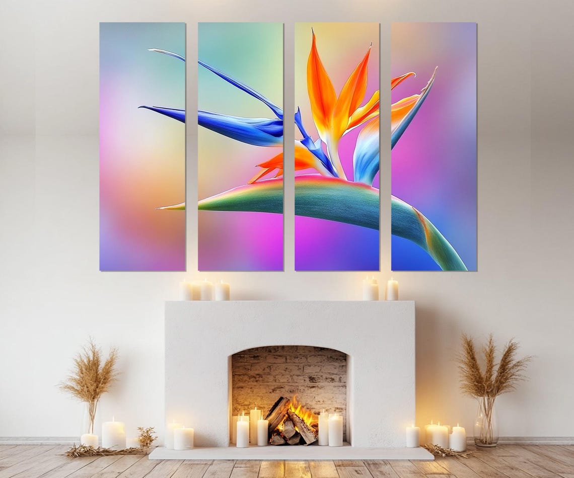 Bird Of Paradise Flower Close Up Vibrant Gradient Floral Wall Poster - Image 3