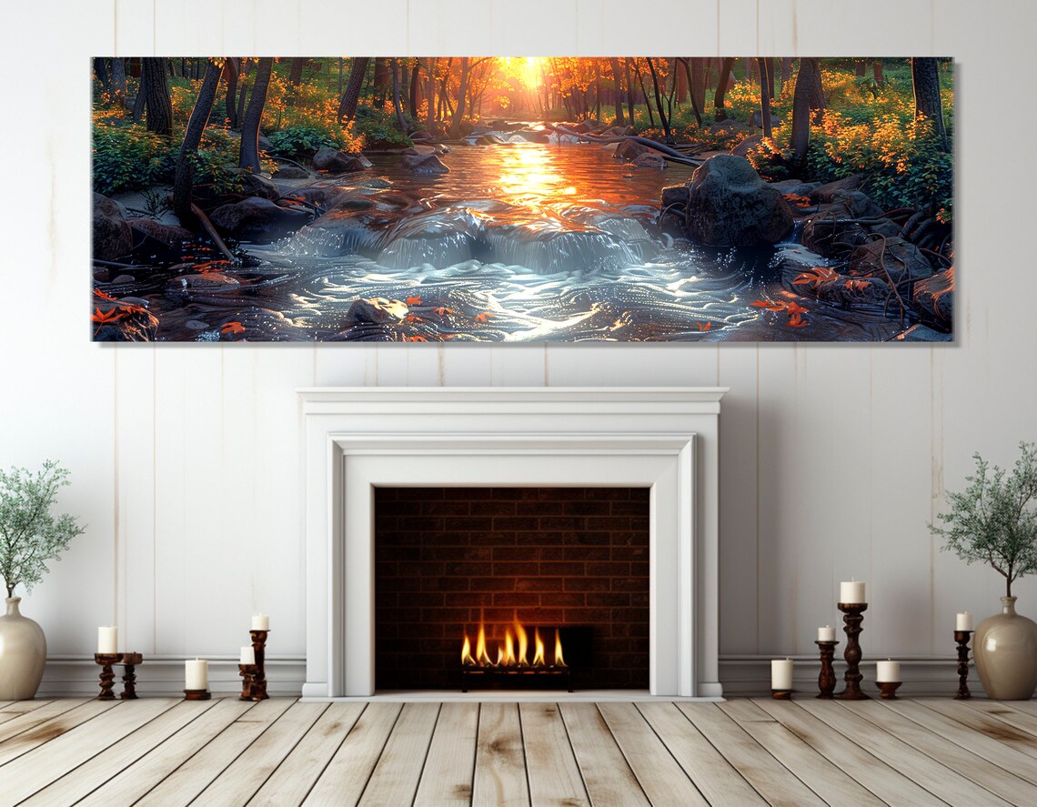 Forest River Sunset Landscape Wall Art Poster - Image 2