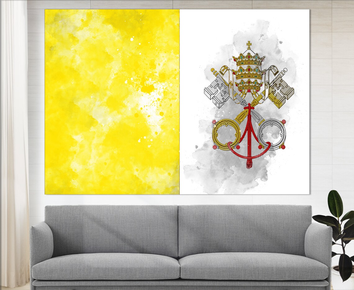 Vatican City Flag Watercolor Papal Tiara Emblem Canvas Wall Art Poster