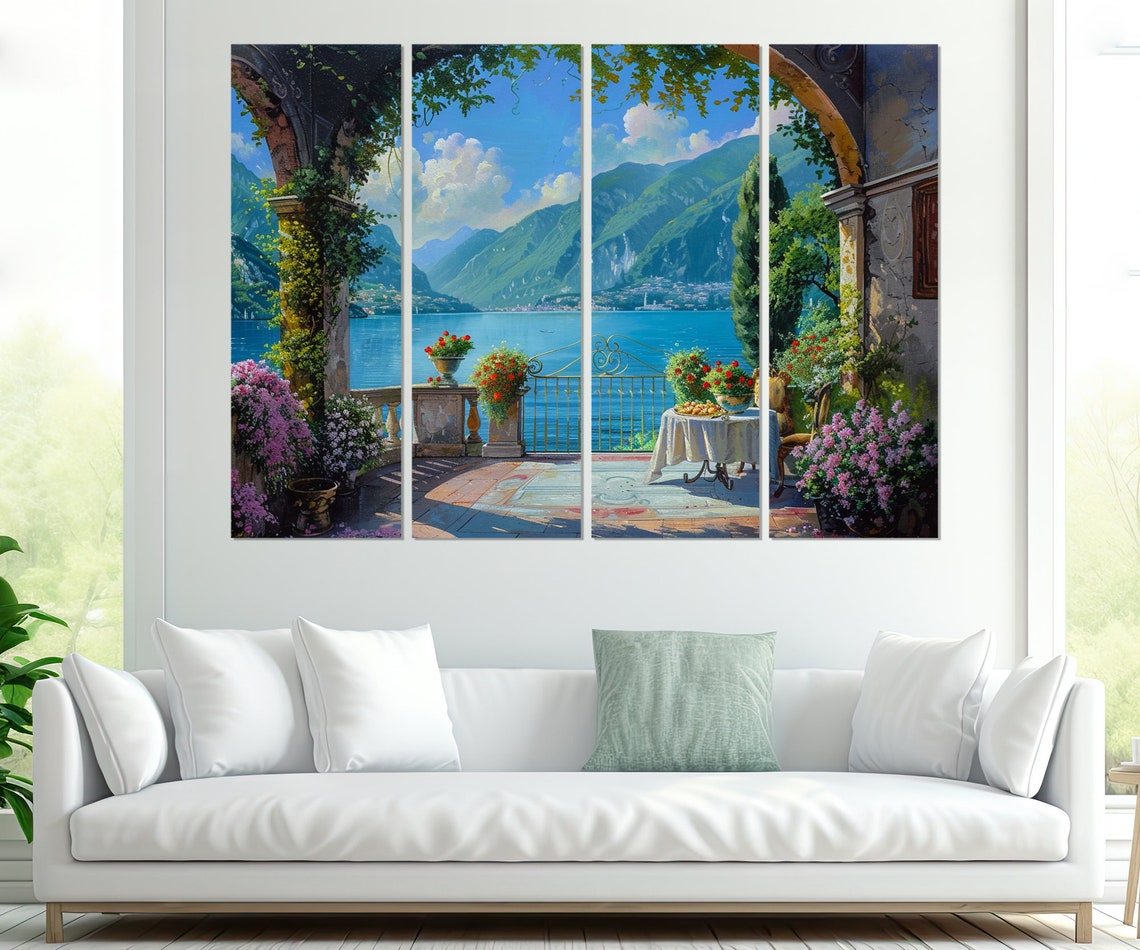 Lake Como Flower Terrace Turquoise Lake Mountain View Italy Poster - Image 2