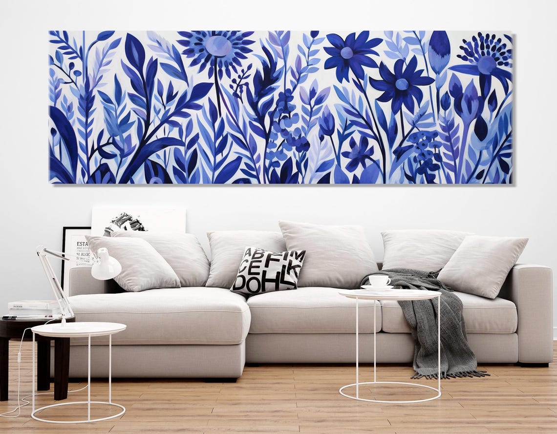 Blue Wildflower Meadow Delicate Watercolor Botanical Wall Art Poster