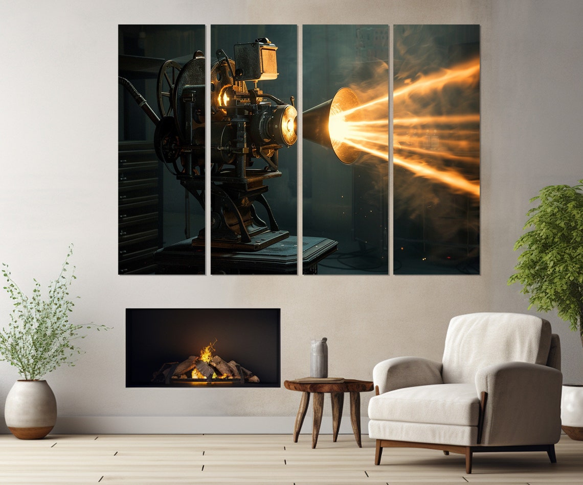 Vintage Film Projector Light Beam Cinema Retro Movie Room Poster - Image 3