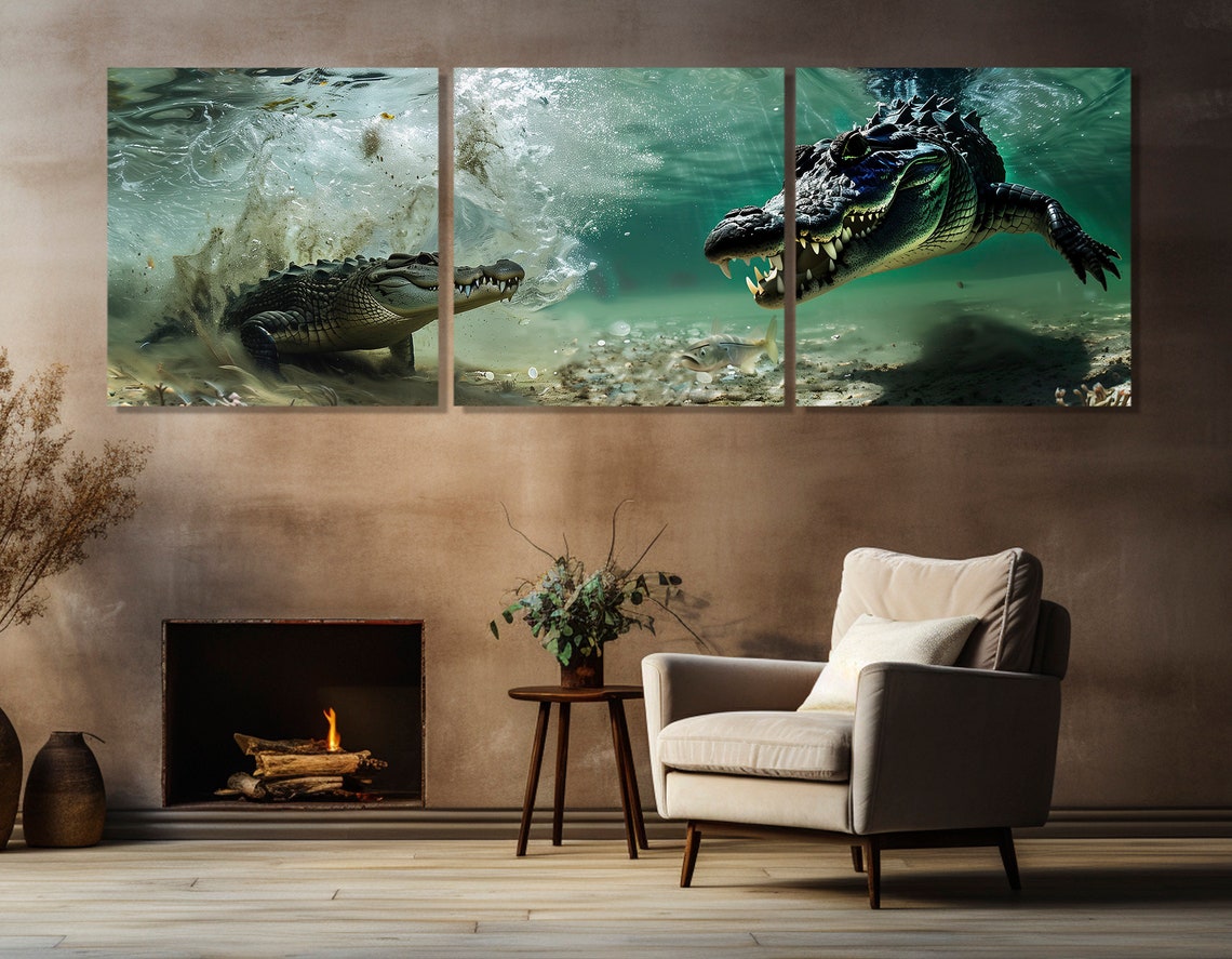 Two Crocodiles Swimming Underwater Dramatic Predator Wildlife Poster - Image 2