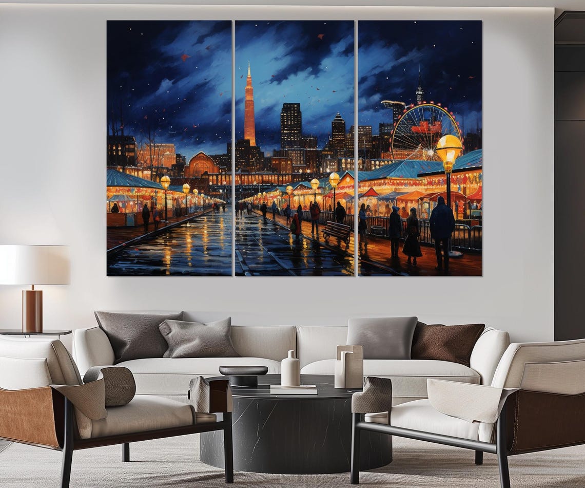 Cleveland Christmas Market Night Ferris Wheel Lights City Poster - Image 4