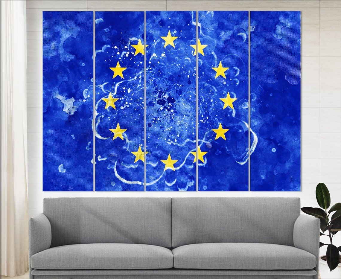 European Union Flag Grunge Watercolor Twelve Gold Stars Blue Poster - Image 4