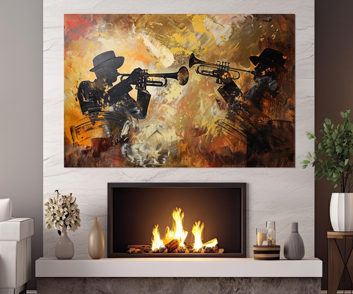 Trumpeters Abstract Music Art Print, Jazz Wall Art