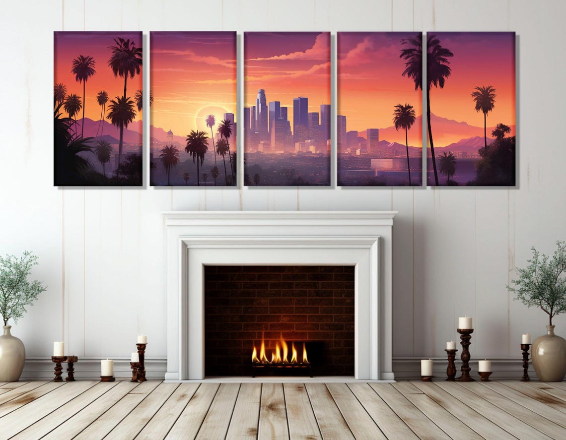 Los Angeles Sunset Skyline With Palm Tree Silhouettes Abstract Poster - Image 3