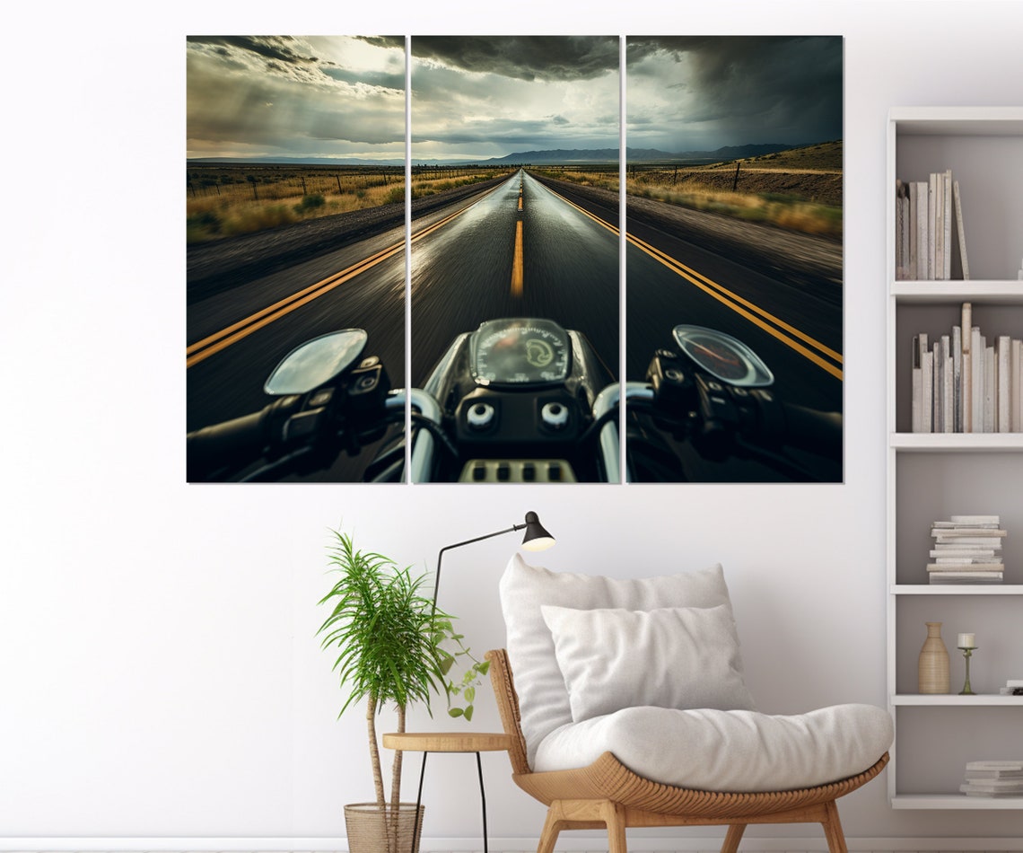 Motorcycle POV Open Highway Road Trip Stormy Clouds Biker Art Poster - Image 4