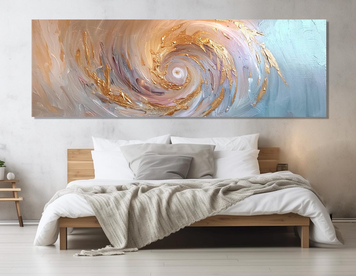 Gold Spiral Vortex Luxury Abstract Infinity Panoramic Wall Art - Image 2