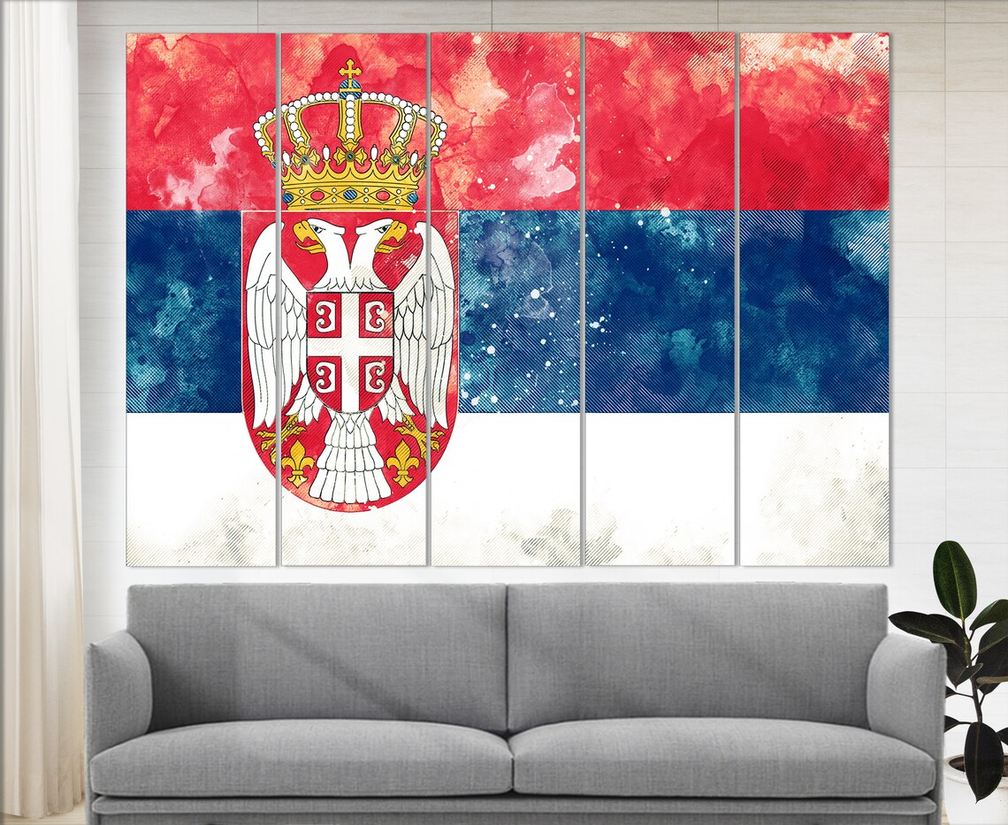 Serbia Flag Grunge Watercolor Red Blue White Coat Of Arms Poster - Image 4