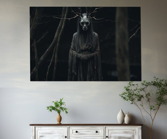 Gothic Wall Art Ghost In The Darkness Print Vintage Gothic Painting Dark Academia Wall Art Framed And Ready To Hang