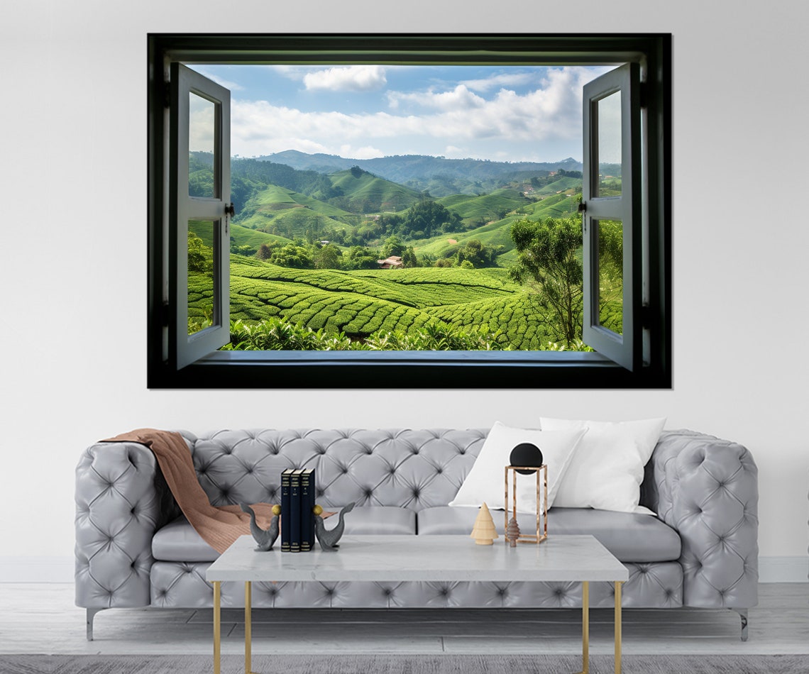 Open Window With Ceylon Tea Fields View Print Tea Wall Art Tea Print Framed And Ready To Hang - Image 4