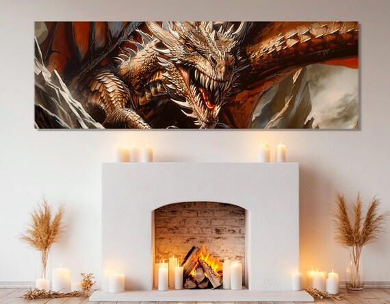 Large Dragon Painting Print Abstract Dragon Poster Dragons Wall Art Fantasy Wall Decor Fantasy Fan Gift Framed And Ready To Hang