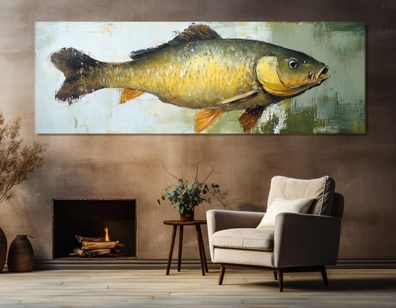 Carp Fish Painting Art Print, Fishing Wall Decor