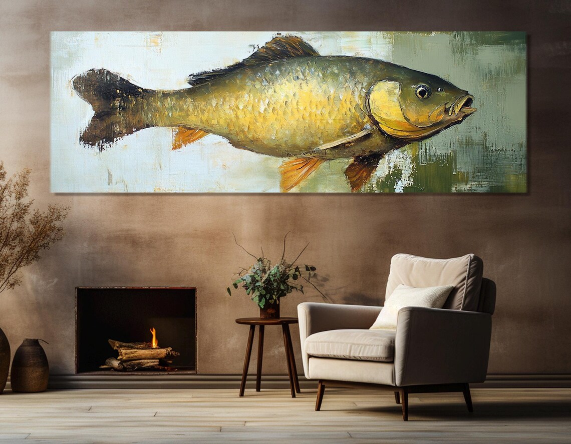 Carp Fish Painting Art Print, Fishing Wall Decor