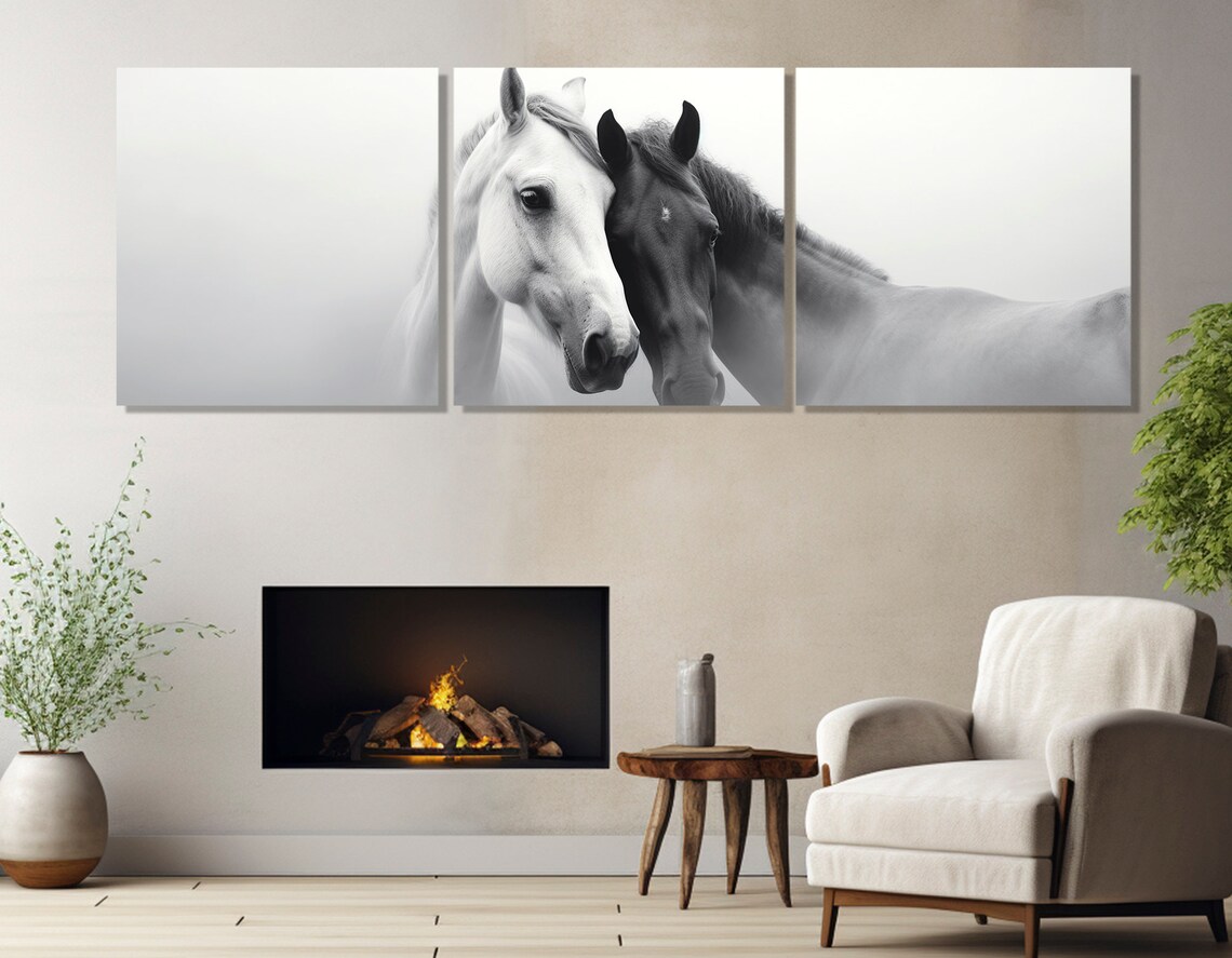 Black And White Horses In Love, Romantic Horse Art Print - Image 3