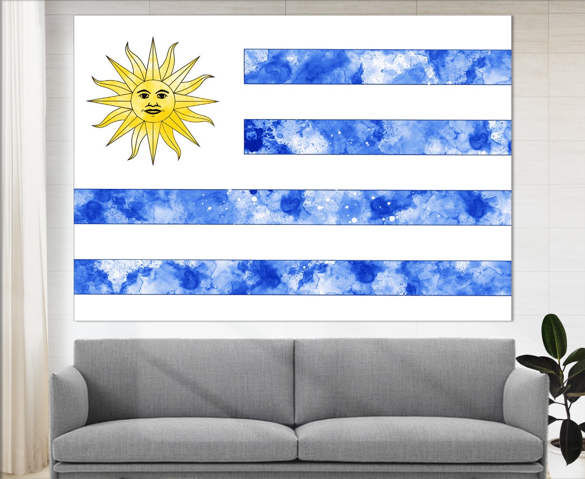 Uruguay Flag Grunge Watercolor Sun Of May Blue Stripes Poster