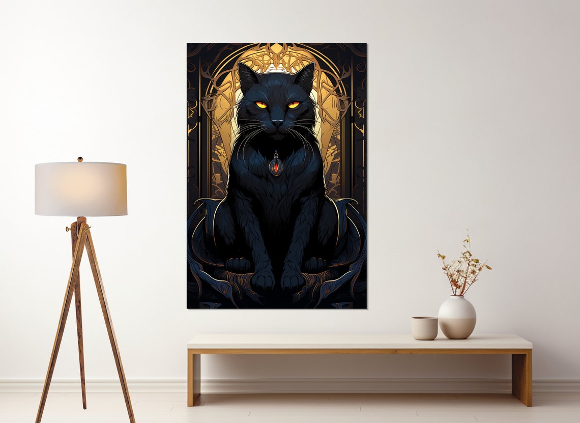 Black Cat Mystical Painting Art Print - Image 2