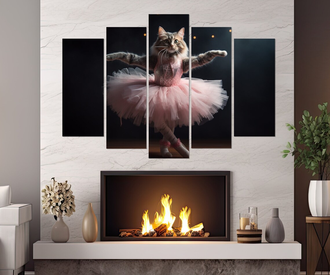 Cat Ballerina In Pink Tutu Dancing On Stage Spotlight Funny Ballet Cat Poster - Image 3