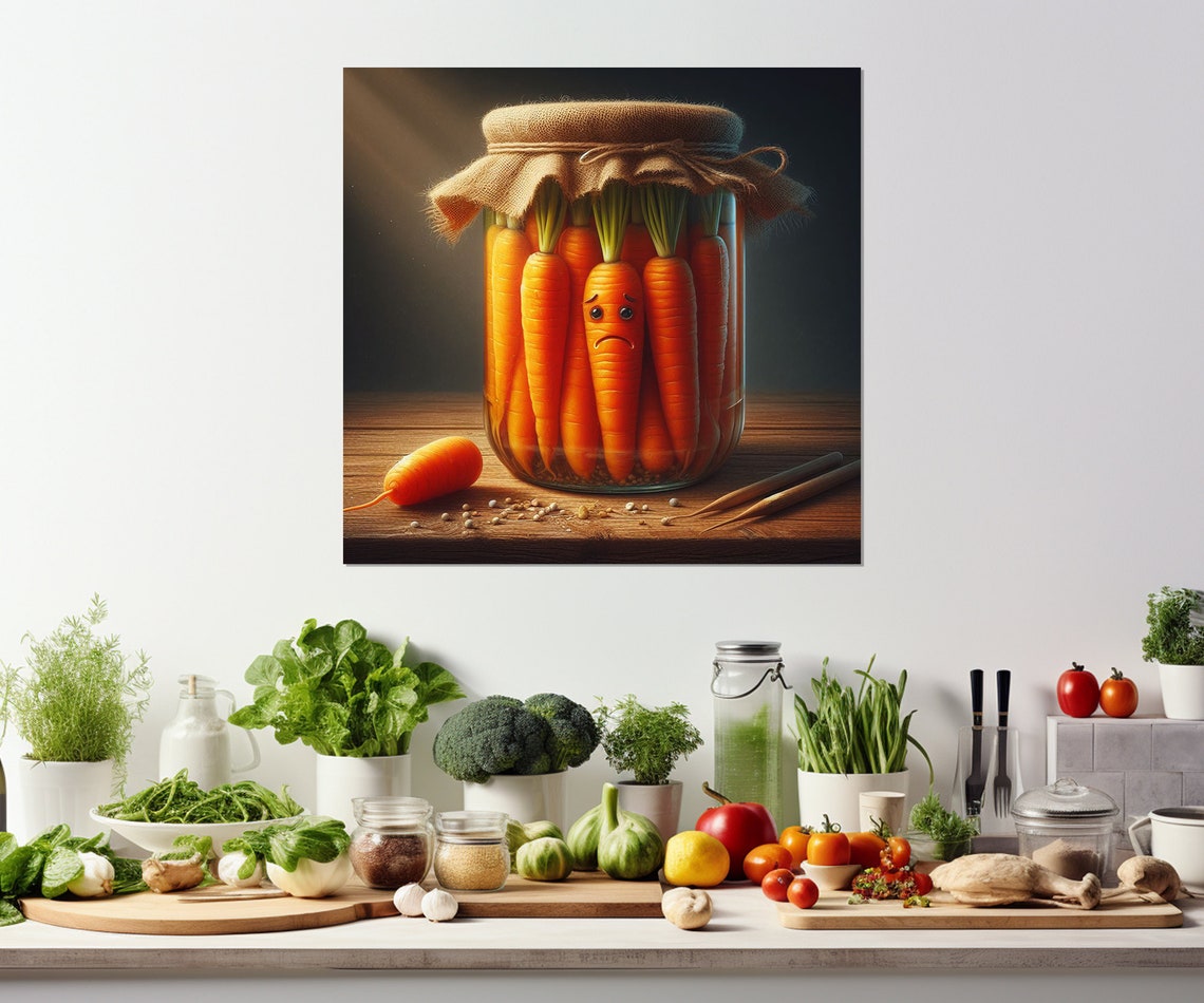 Sad Pickled Carrots Jar Funny Cartoon Vegetables Kitchen Wall Decor - Image 4