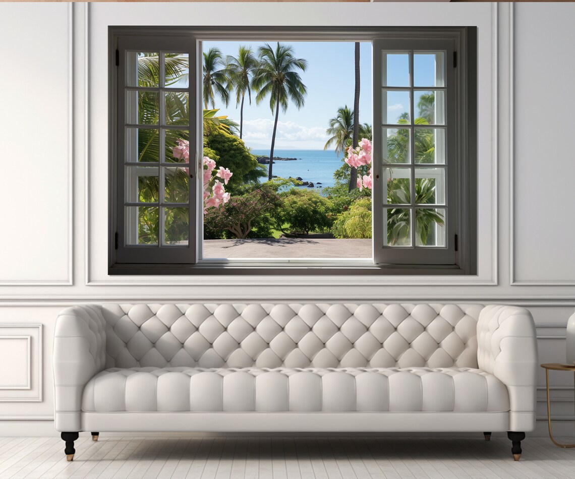 Open Window Tropical View, Palms Wall Art Print
