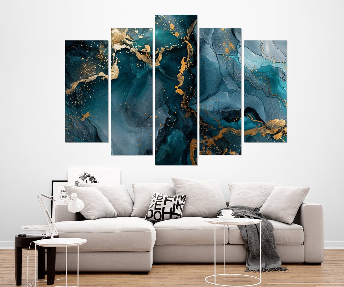 Blue Marble Abstract Wall Art Print, Contemporary - Image 3