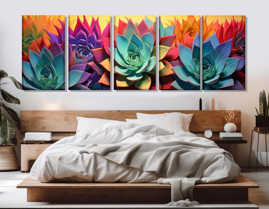 Rainbow Succulent Row Bold Color Modern Botanical Wall Art Poster - Image 2