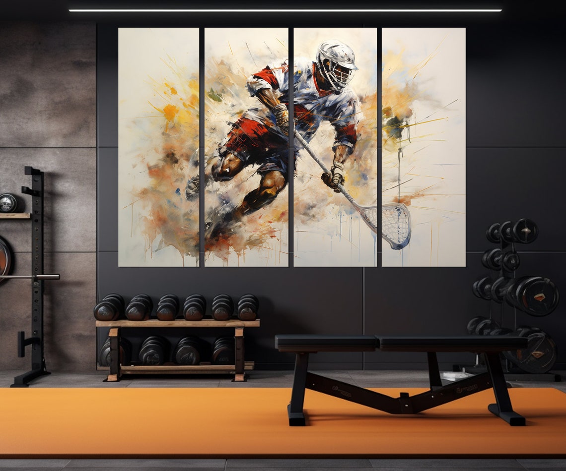 Dynamic Lacrosse Player Watercolor Action Sports Painting Poster - Image 3
