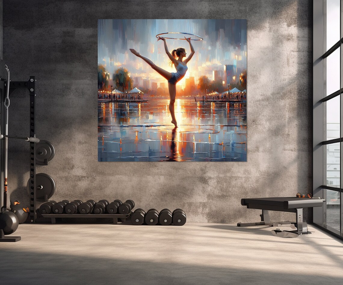Gymnast With Hoop City Street Sunset Dance Art Painting Poster - Image 2