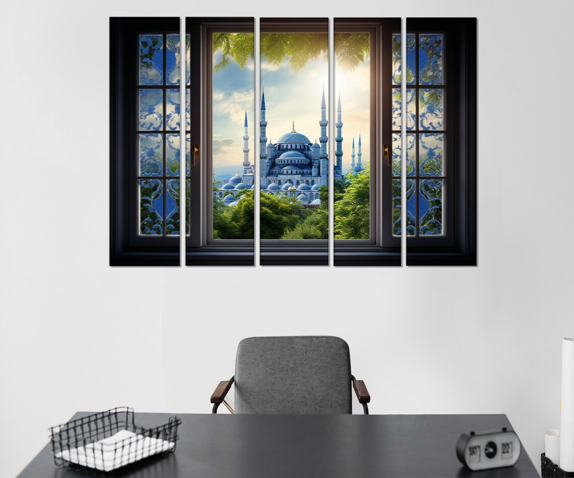 Blue Mosque Istanbul Ottoman Minarets Faux Window View Travel Poster - Image 2