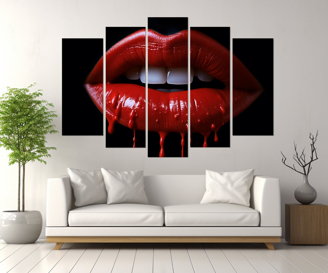 Dripping Red Lips On Black Background Bold Pop Art Beauty Wall Poster - Image 4