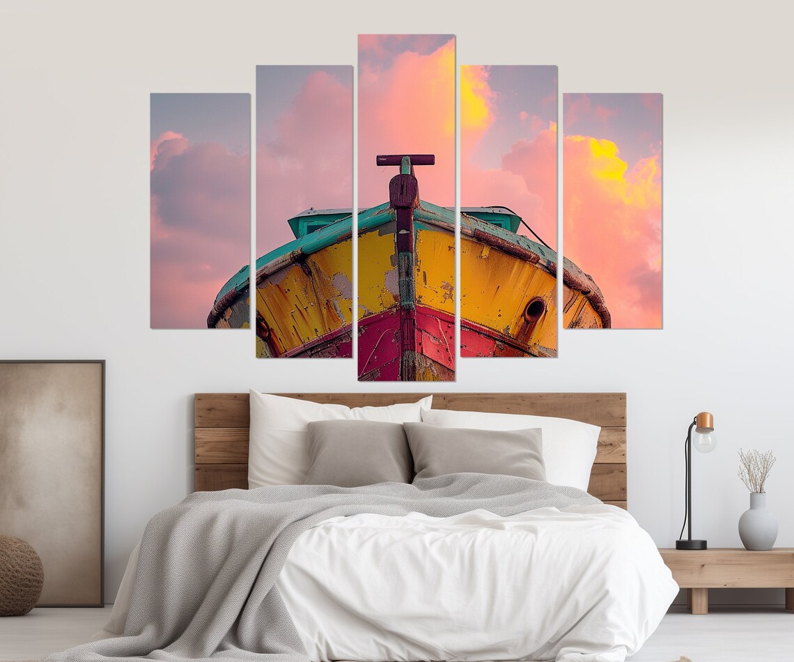 Old Boat Vintage Travel Poster, Fishing Boat Sunset - Image 4