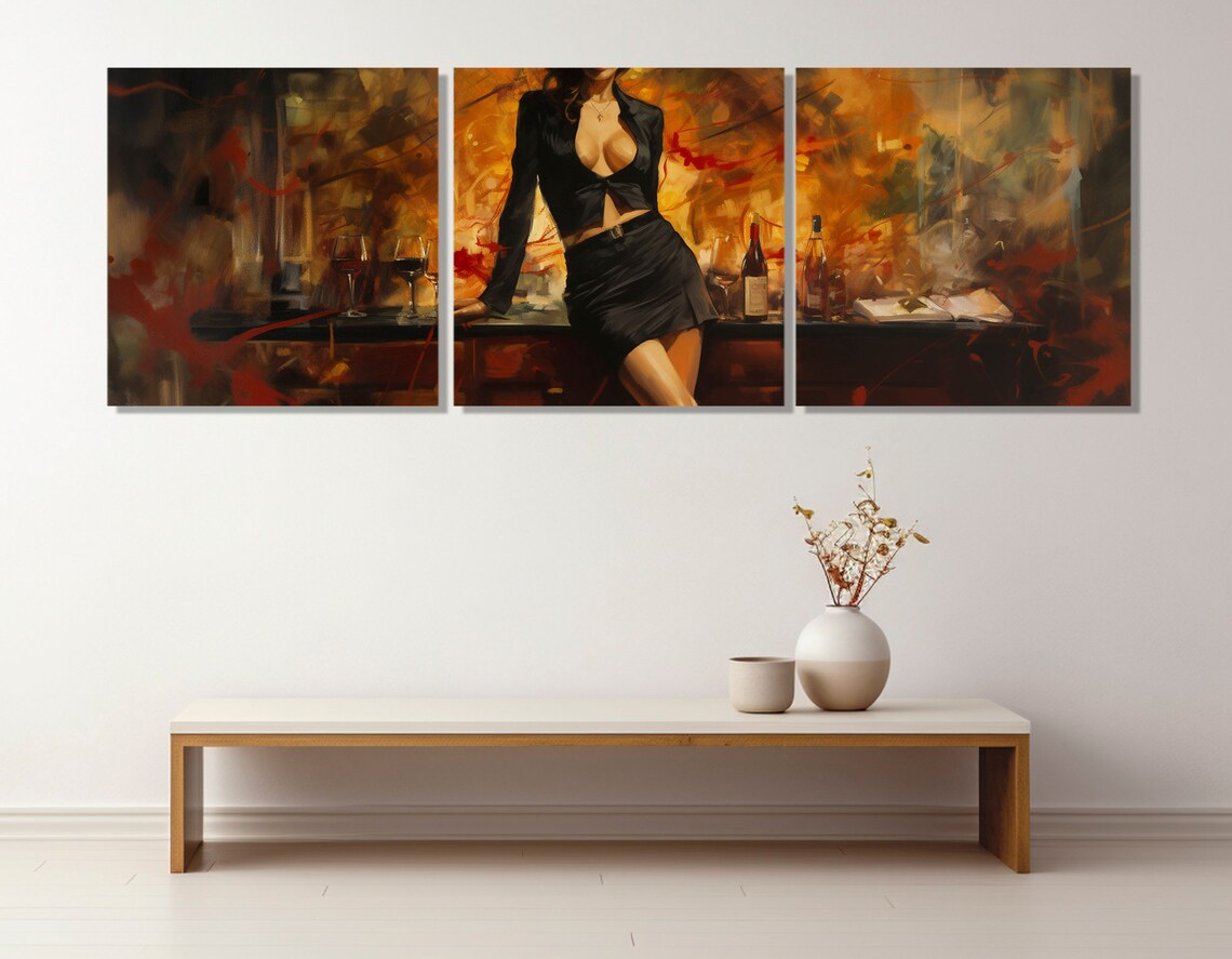 Woman In Black Dress Wine Bar Abstract Painterly Bar Lounge Poster - Image 4