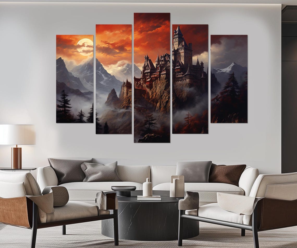 Bran Castle Transylvania Romania Gothic Sunset Moon Mountain Poster - Image 2