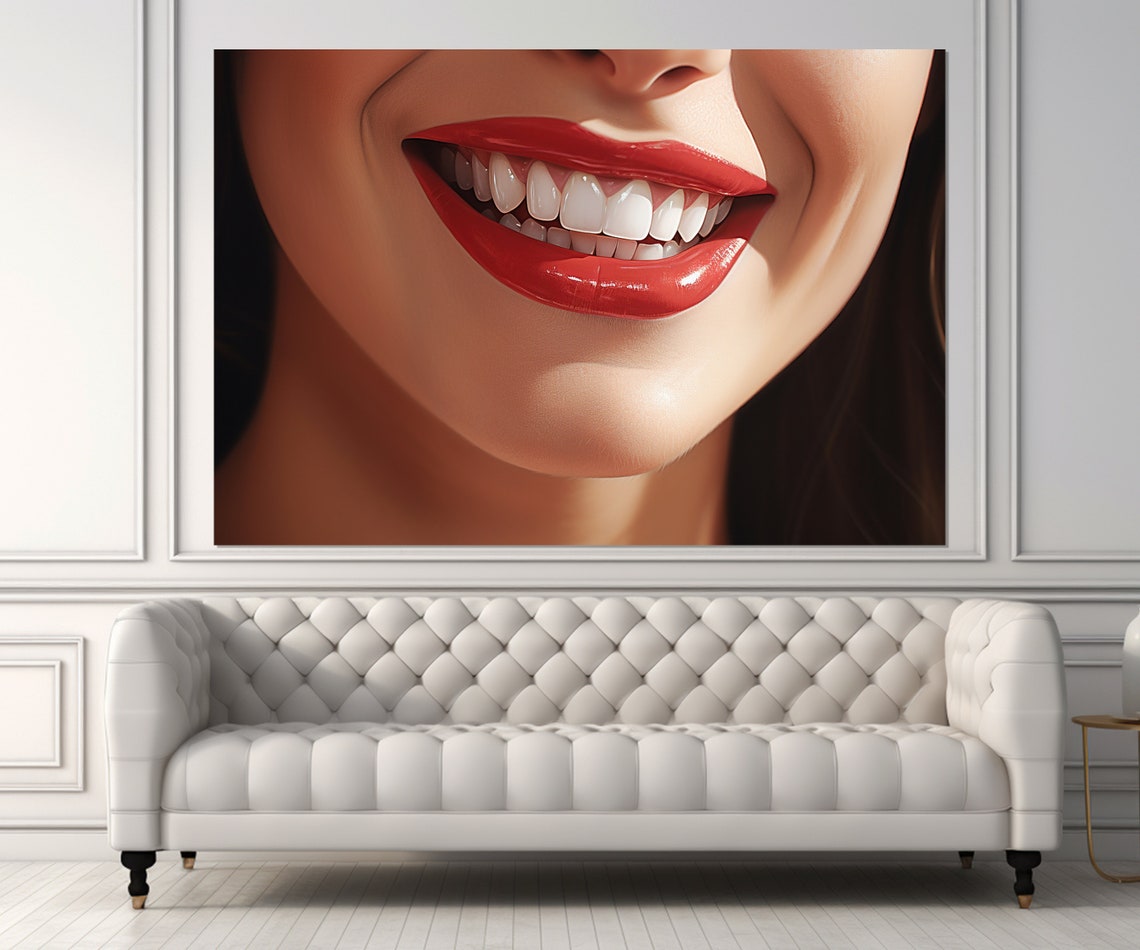 Close Up Red Lips Bright White Smile Dentist Office Wall Decor Poster