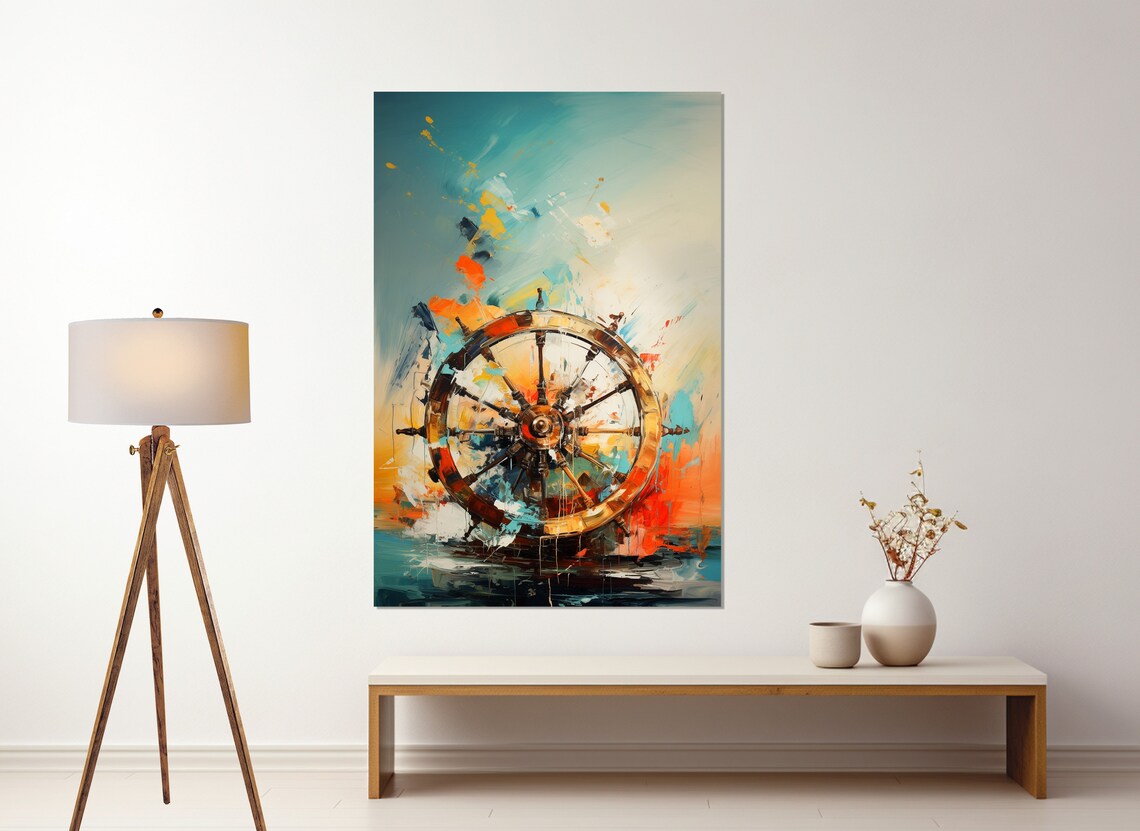 Abstract Ships Wheel Print Helm Painting Sailor Wall Art Sailor Gift Framed And Ready To Hang