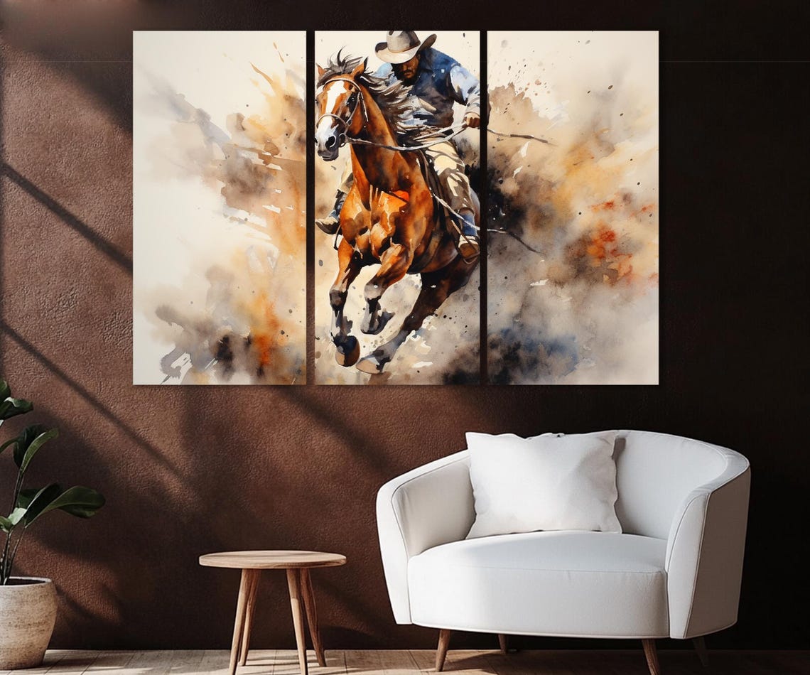 Wild West Cowboy Riding Horse Dust Watercolor Western Art Poster - Image 4