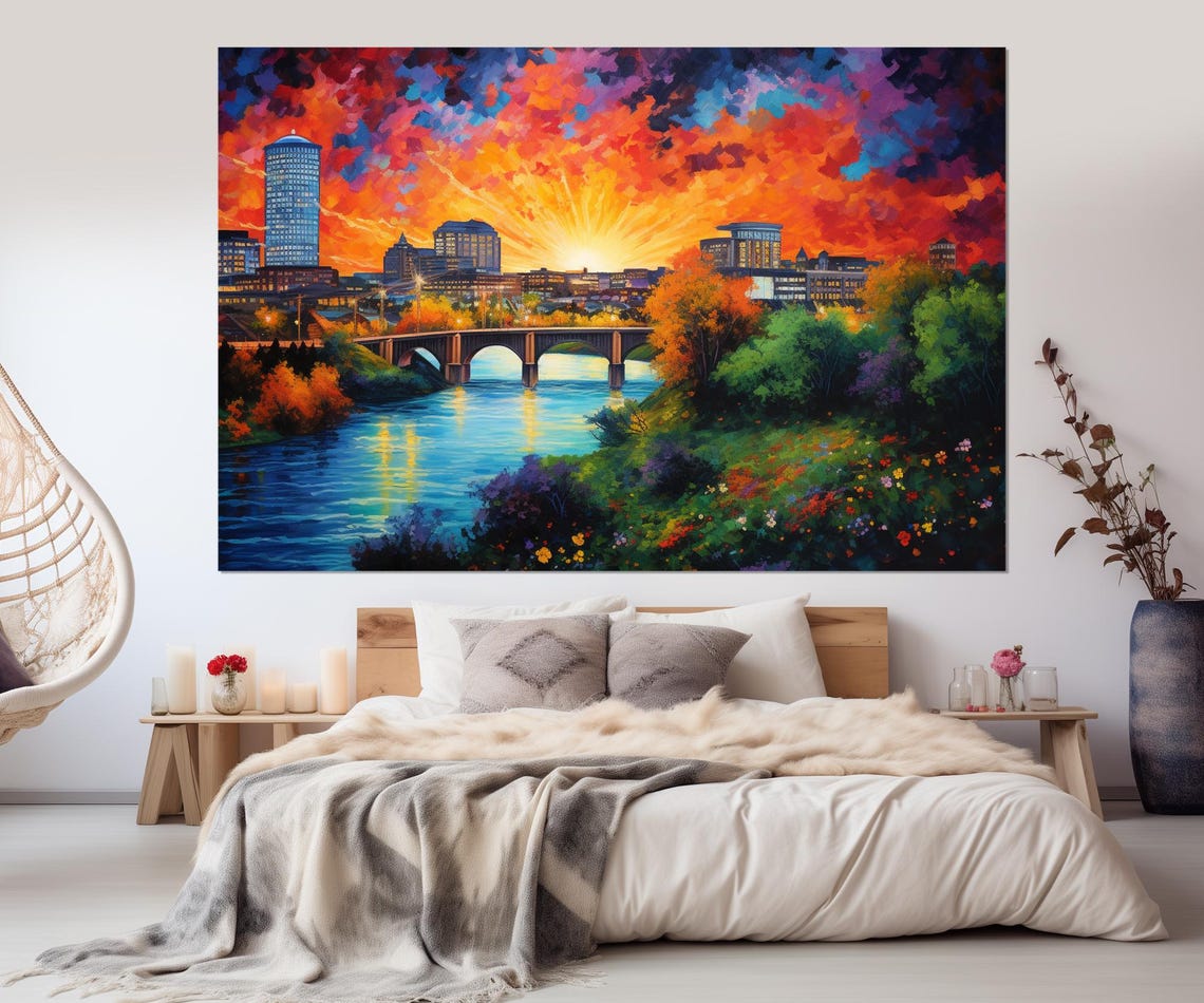 Richmond Skyline Fiery Sunset River Bridge Painted Virginia Poster - Image 2