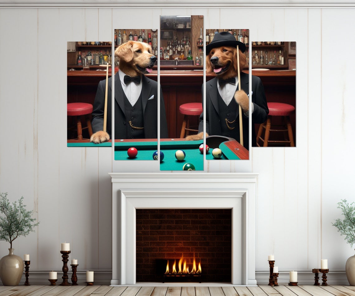 Gentleman Dogs Playing Billiards Tuxedo Pub Funny Dog Wall Art Poster - Image 3