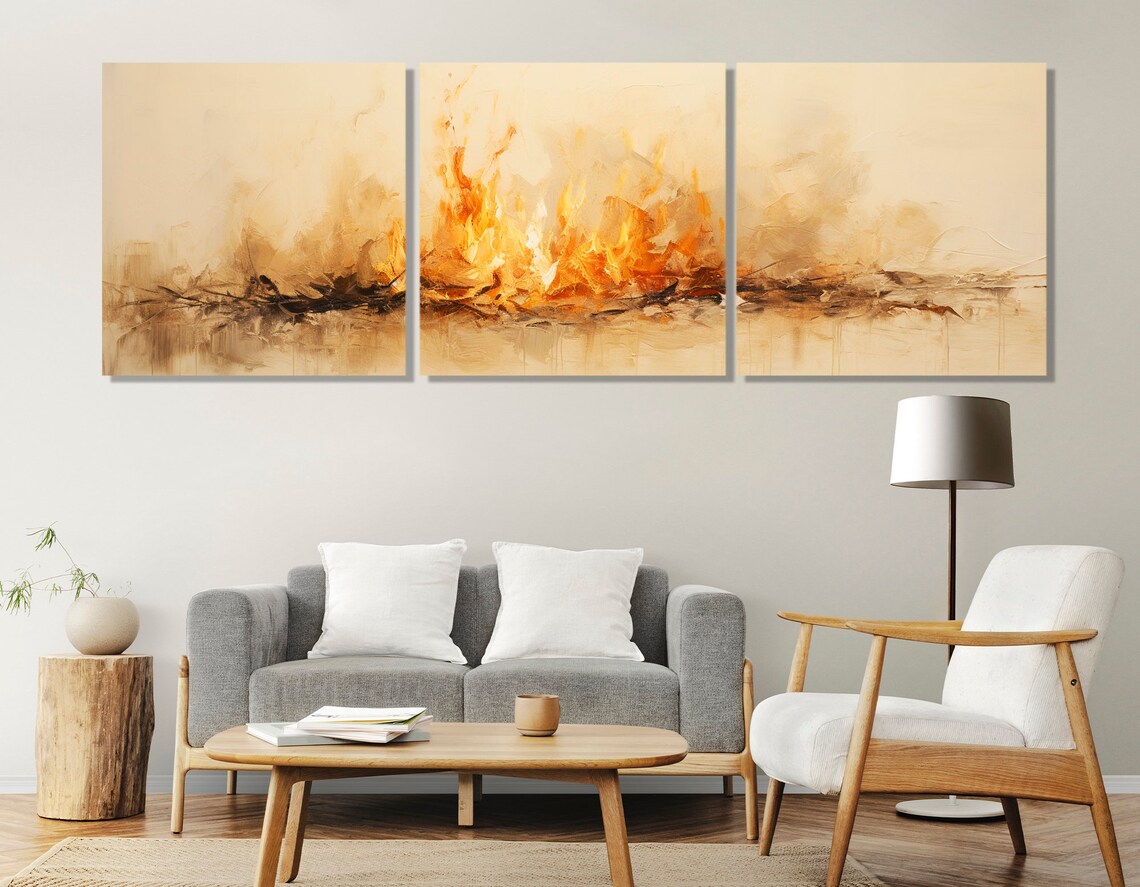 Abstract Burning Fire Print Large Panoramic Wall Art Housewarming Gift Modern Bedroom Wall Decor Framed And Ready To Hang - Image 2