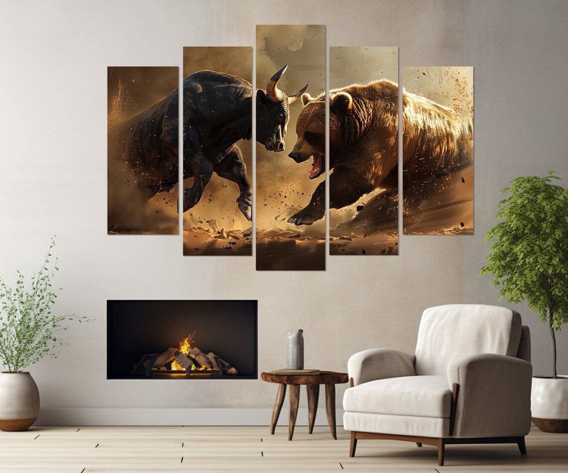 Bull And Bear Fight, Wall Street Trading Art Print - Image 3