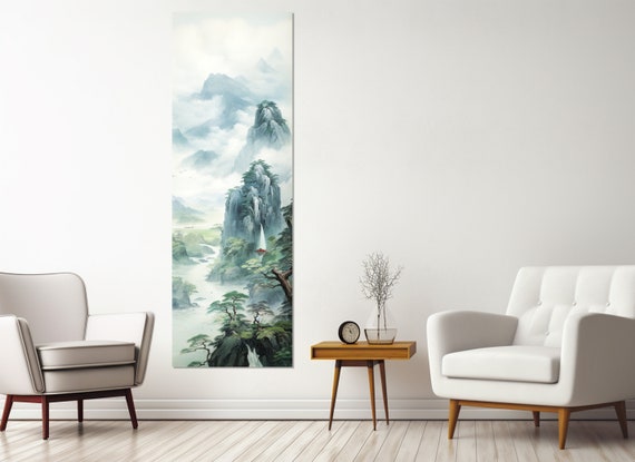 Mountains Print In Chinese Traditional Style Chinese Wall Art Abstract Mountains Painting Asian Wall Art Framed And Ready To Hang
