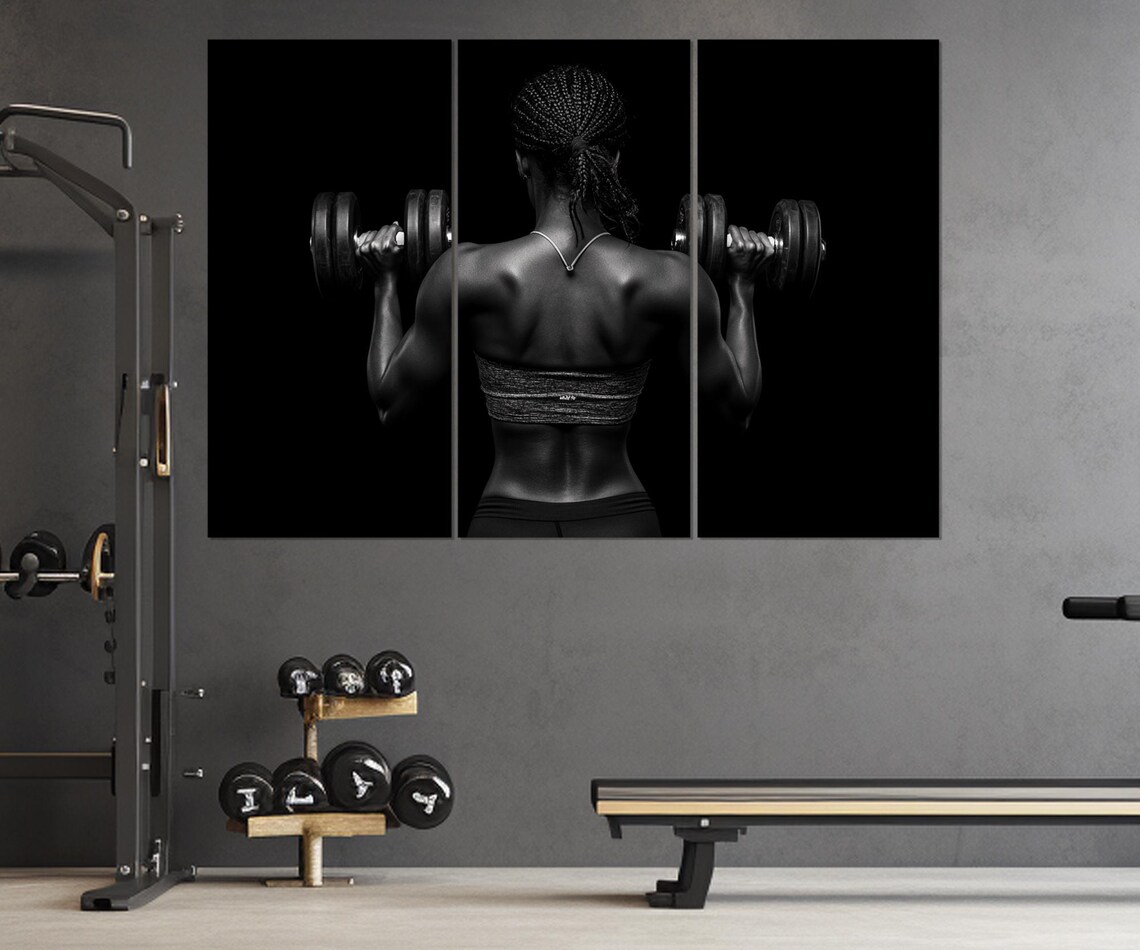 Fit Woman Lifting Dumbbells Black And White Gym Motivation Poster - Image 3
