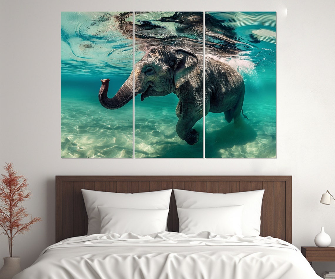 Elephant Swimming Underwater Turquoise Ocean Dreamy Animal Poster - Image 3