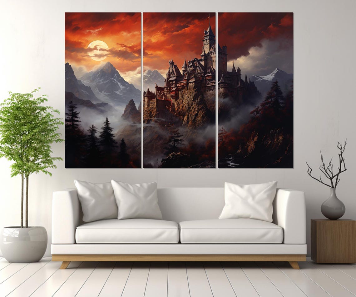 Bran Castle Transylvania Romania Gothic Sunset Moon Mountain Poster - Image 4