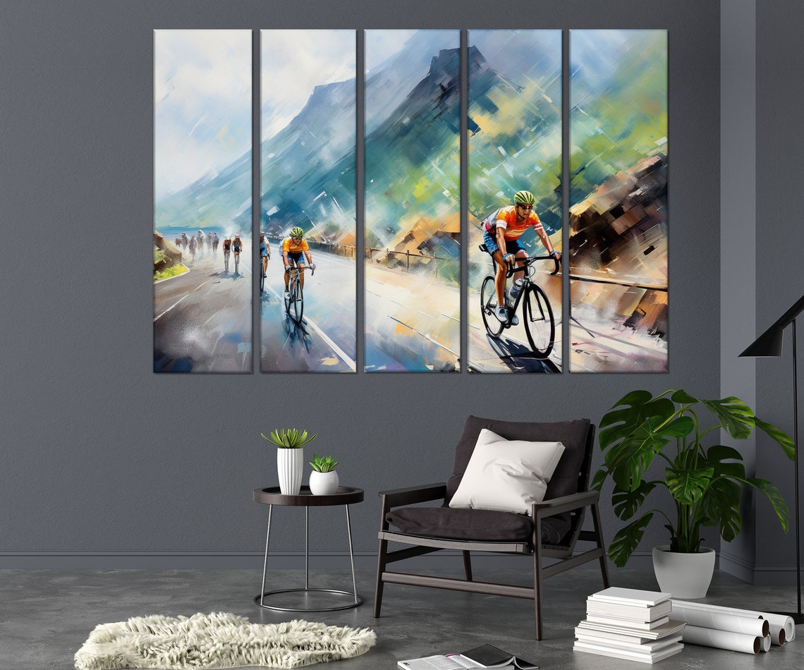Road Cyclists Racing Mountain Pass Watercolor Action Sports Wall Art - Image 3