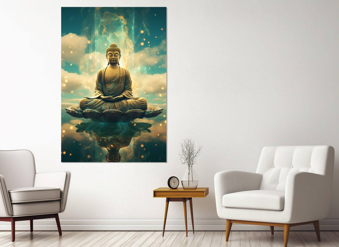 Buddha Print Buddhist Wall Decor Buddha In Sky Painting Buddhist Gift Framed And Ready To Hang - Image 3