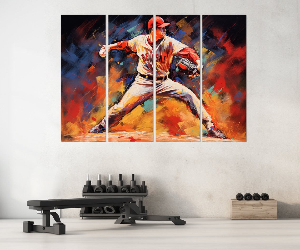Baseball Wall Art Abstract Baseball Painting Print Baseball Fan Gift Baseball Wall Decor Pitcher Gift Framed And Ready To Hang - Image 2