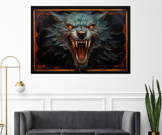 Gothic Snarling Wolf With Glowing Orange Eyes Dark Fantasy Poster